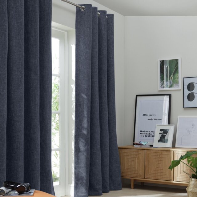 Habitat Thermal Blackout Linen Look Eyelet Curtains - Navy - 168x229cm