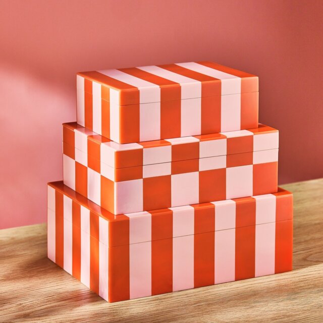 Habitat Brights Checkered Set of 3 Trinket Boxes - Pink & Red