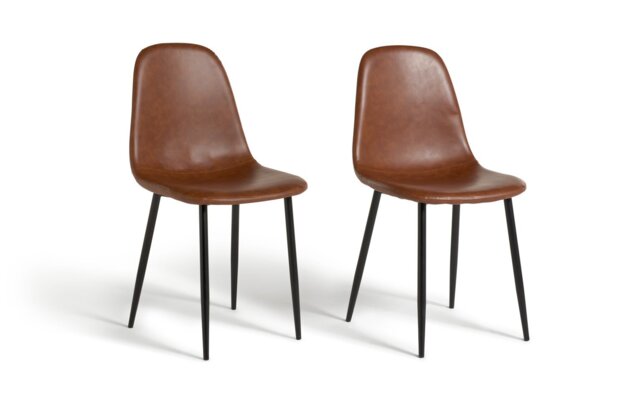 Habitat Beni Pair of Faux Leather Dining Chairs - Tan