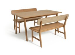 Habitat Nel Oak Dining Table & 2 Oak Benches