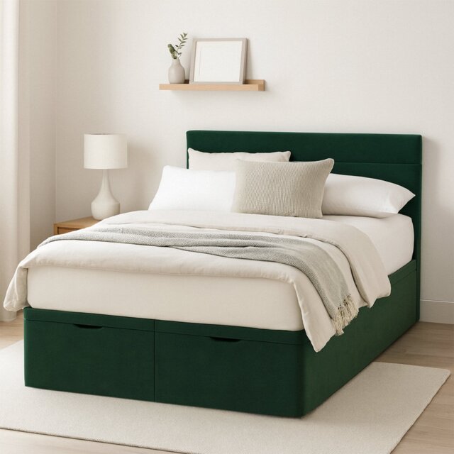 Millbrook Miller Kingsize Velvet EndLift Ottoman Bed - Green