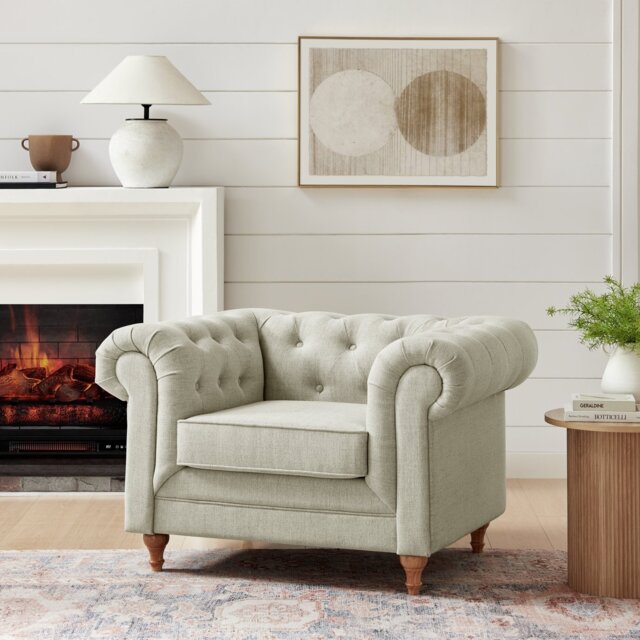 Habitat Chesterfield Fabric Armchair - Natural