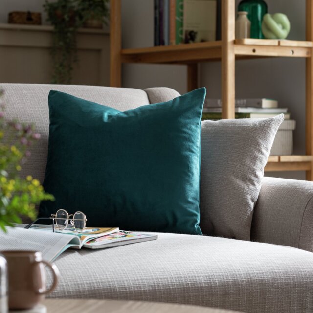 Habitat Velvet Plain Cushion Cover-2 Pack- Teal - 43x43cm