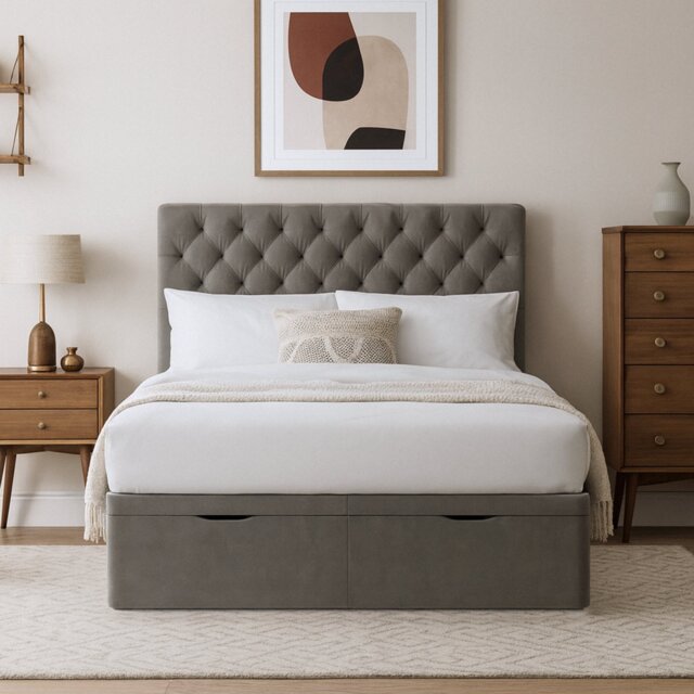Millbrook Chester Superking Fabric EndLift Ottoman Bed-Grey
