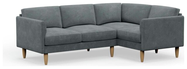 Hutch Velvet Curve Arm 4 Seater Corner Sofa - Slate Grey