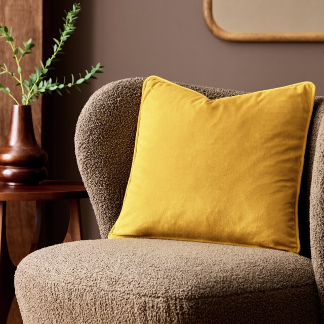 Habitat Velvet Cushion - Mustard - 43x43cm