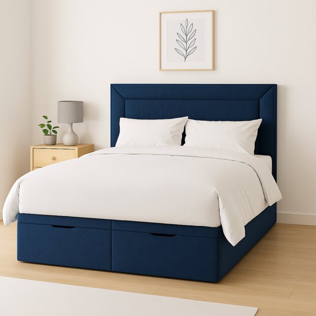 Millbrook Border Kingsize Fabric End Lift Ottoman Bed - Blue