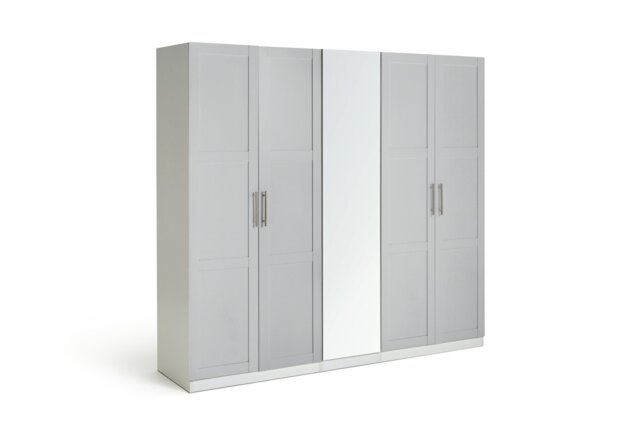 Habitat Munich Panelled 5 Door Mirror Wardrobe - Grey