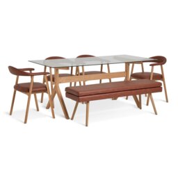 Habitat Zela Glass Natural Dining Table,1 Bench & 4Tan Chair