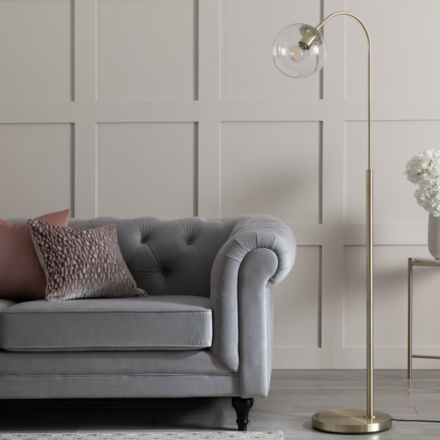 Habitat Coleman Glass Shade Metal Floor Lamp - Brass