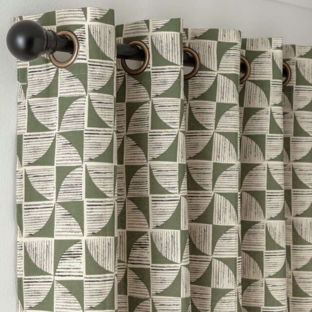 Habitat Cabin Geometric Eyelet Curtains - Green - 168x183cm