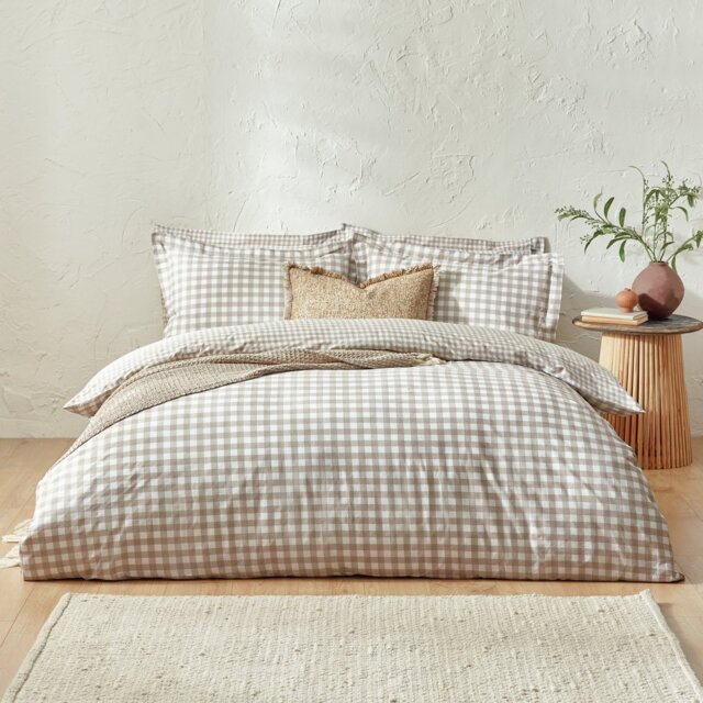 Yard Barton Cotton Check Natural Bedding Set - Double