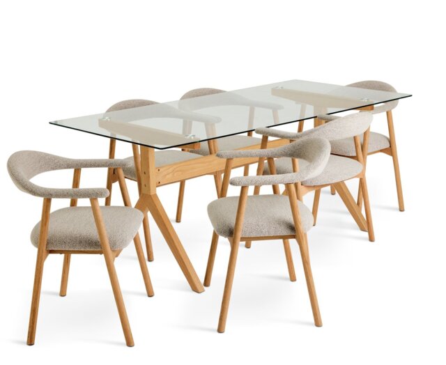 Habitat Zela Glass Natural Dining Table & 6 Natural Chairs