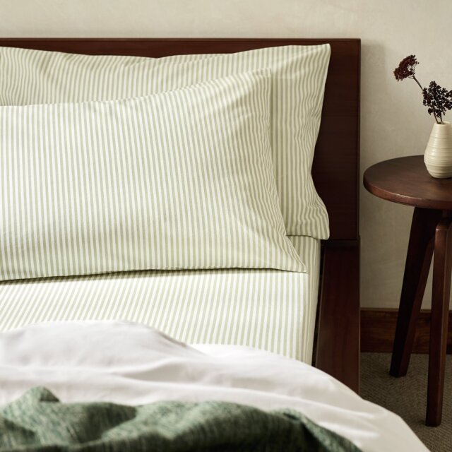 Habitat Stripe Printed Standard Pillowcase Pair - Green