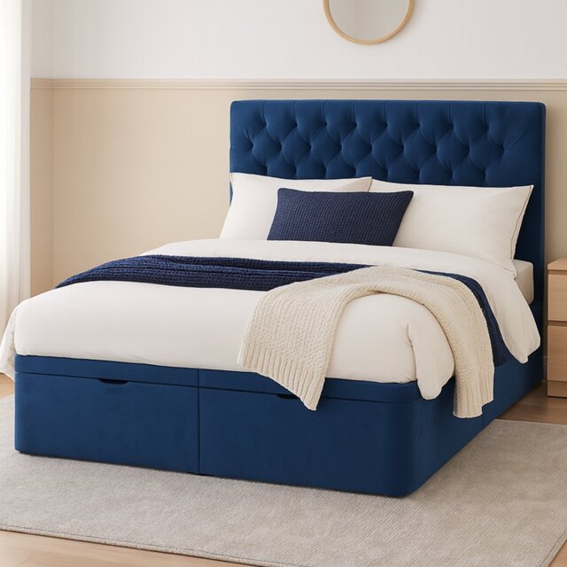 Millbrook Chester Kingsize Fabric EndLift Ottoman Bed - Blue