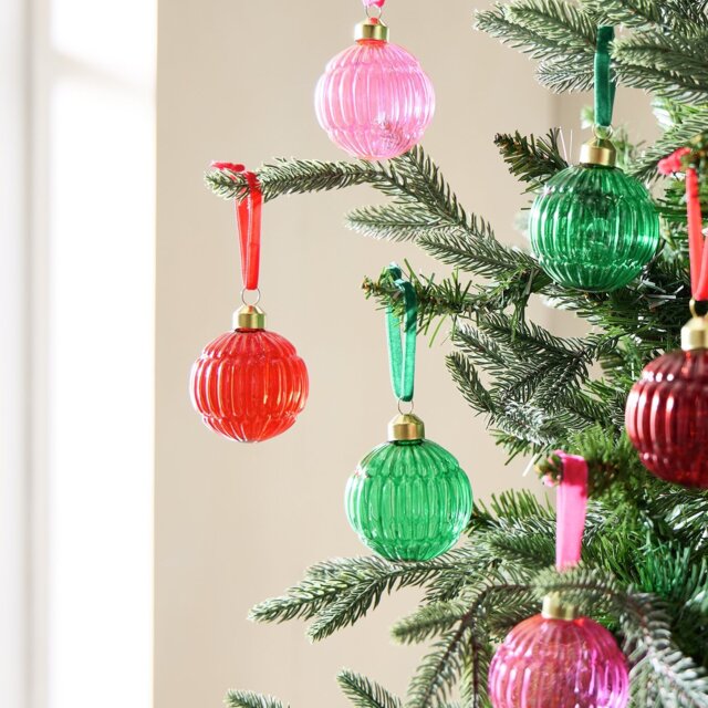Habitat Pack of 6 Glass Christmas Bauble - Multicolour