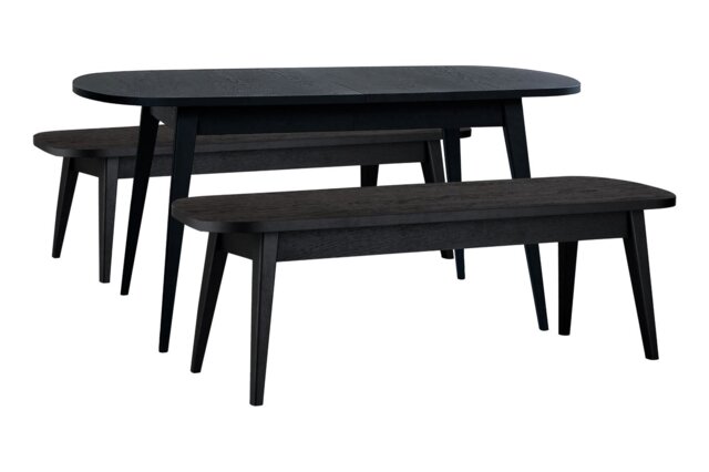 Habitat Etta Extending Black Dining Table & 2 Black Benches