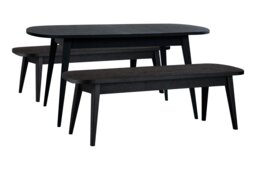 Habitat Etta Extending Black Dining Table & 2 Black Benches