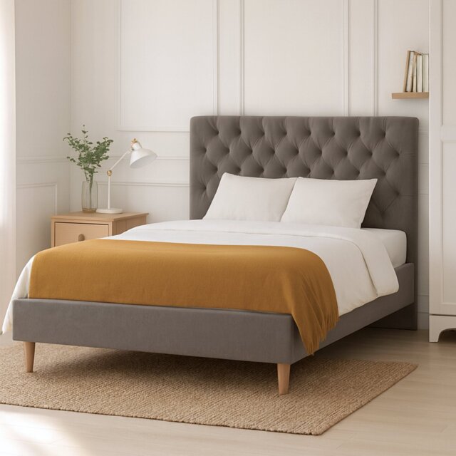 Millbrook Chester Kingsize Velvet Bed Frame -Grey
