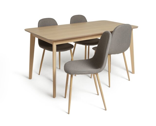 Habitat Skandi Oak Dining Table & 4 Grey Chairs