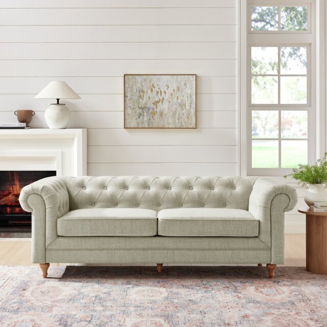 Habitat Chesterfield 3 Seater Fabric Sofa - Natural