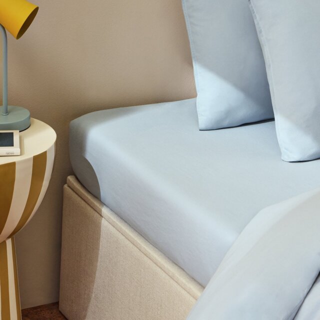 Habitat Washed Cotton Plain Blue Fitted Sheet - Single