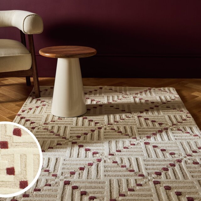 Habitat Crosshatch Square Beige Wool - 120x170cm