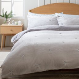 Argos Home Embroidery Star Fleece Grey Bedding Set - Double