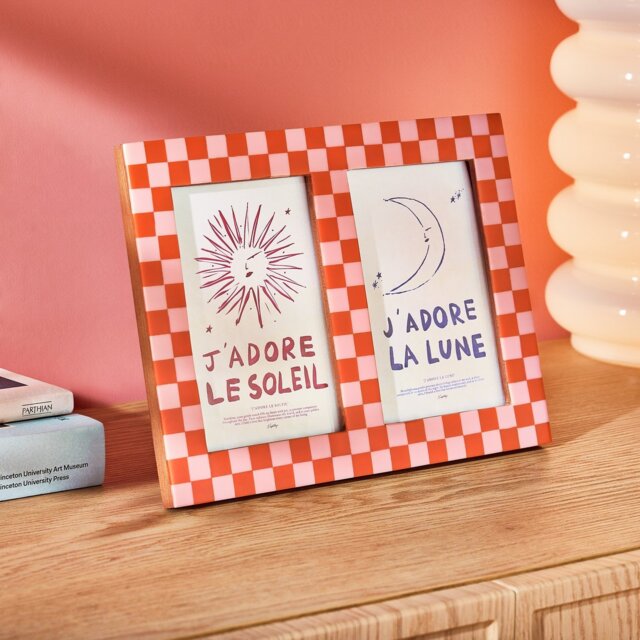 """Habitat Checkered Multi Photo Pink Resin Picture Frame - 4x6"""""""