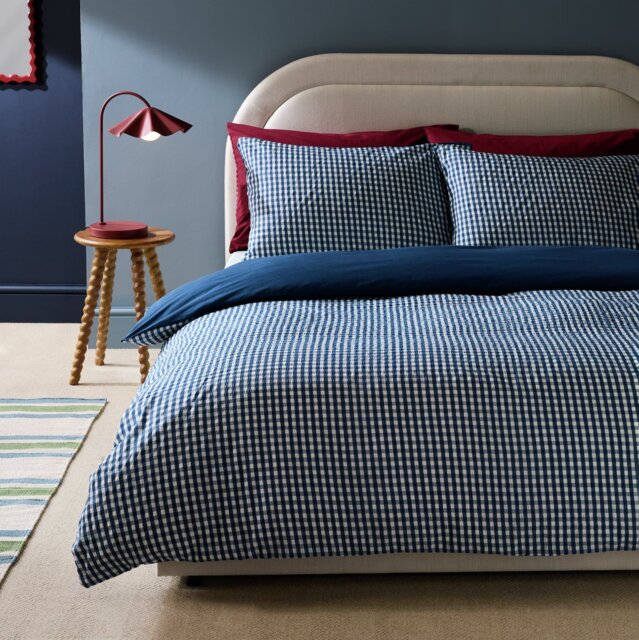 Habitat Gingham Seersucker Navy Bedding Set - King size