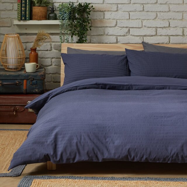 Habitat Stripe Seersucker Navy Bedding Set - Superking