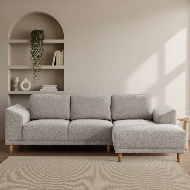 Habitat Draper Boucle Fabric Left Hand Corner Chaise Sofa - Natural