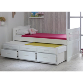 Captains - Single - High Foot-End Guest Bed - Storage and Underbed Trundle - White - Wooden - 3ft - Happy Beds
