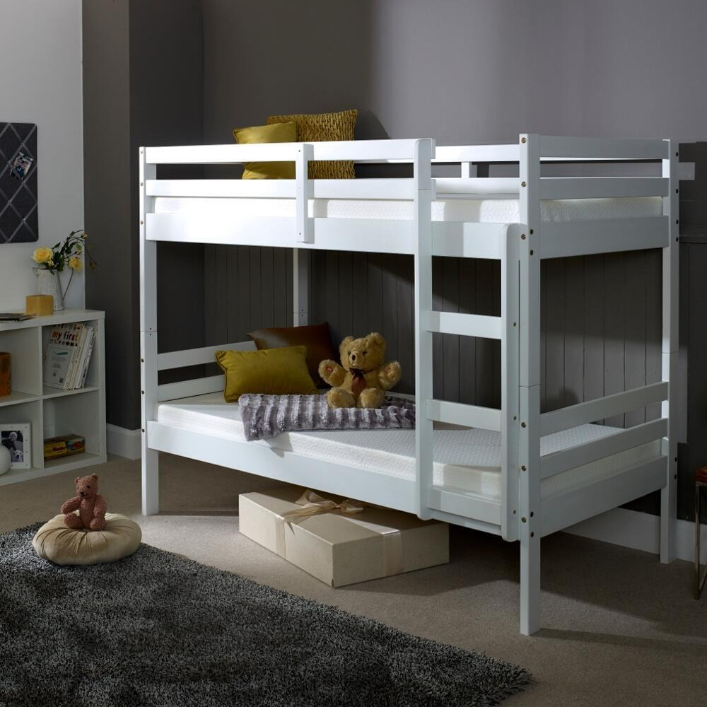 Durham - Single - Kids Bunk Bed - White - Wood - 3ft - Happy Beds
