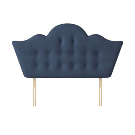 Florence - Double - Buttoned Headboard - Dark Blue - Fabric - 4ft6 - Happy Beds
