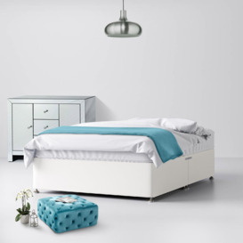 Double - Divan Bed - White - Fabric - 4ft6 - Happy Beds