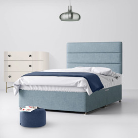Double - Divan Bed and Cornell Lined Headboard - Duck Egg Blue - Fabric - 4ft6 - Happy Beds