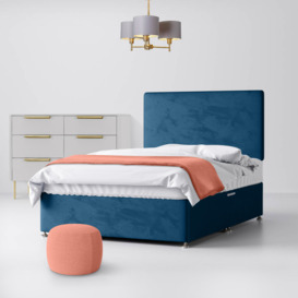 Super King Size - Divan Bed and Cornell Plain Headboard - Deep Blue - Velvet - 6ft - Happy Beds