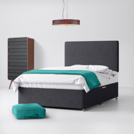 Small Double - Divan Bed and Cornell Plain Headboard - Dark Grey - Charcoal - Fabric - 4ft - Happy Beds
