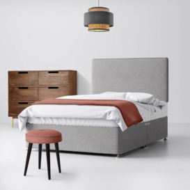 King Size - Divan Bed and Cornell Plain Headboard - Light Grey - Fabric - 5ft - Happy Beds