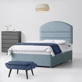Single - Divan Bed and Dudley Lined Headboard - Duck Egg Blue - Fabric - 3ft - Happy Beds