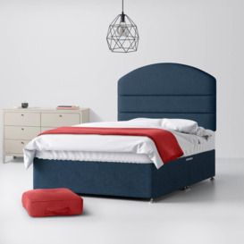 Double - Divan Bed and Dudley Lined Headboard - Dark Blue - Fabric - 4ft6 - Happy Beds