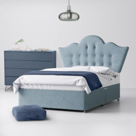 Double - Divan Bed and Florence Buttoned Headboard - Duck Egg Blue - Fabric - 4ft6 - Happy Beds
