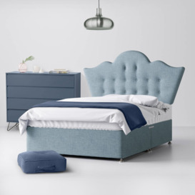Super King Size - Divan Bed and Florence Buttoned Headboard - Duck Egg Blue - Fabric - 6ft - Happy Beds