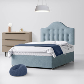 Double - Divan Bed and Victor Buttoned Headboard - Duck Egg Blue - Fabric - 4ft6 - Happy Beds