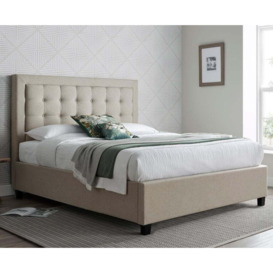 Brandon - Double Bed - Ottoman Storage - Neutral Oatmeal - Fabric - 4ft6 - Happy Beds
