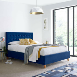 Kingham - Double - Ottoman Storage Bed - Blue - Velvet - 4ft6 - Happy Beds