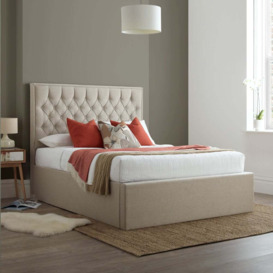 Wilson - King Size - Ottoman Bed - Oatmeal Cream - Fabric - 5ft - Happy Beds