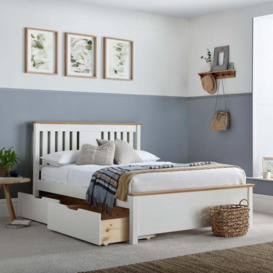 Chester - Double - 2-Drawer Storage Bed - White and Oak - Wooden - 4ft6 - Happy Beds