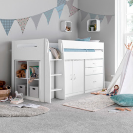 Lacy - Single - Storage Midsleeper Bed - White - Wooden - 3ft - Happy Beds